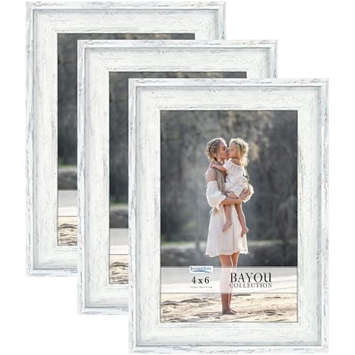 Image of Icona Bay - 6x4 Picture Frames - Cloudy White, 3 Pack - Cape Cod Style 6 x 4 Photo Frames - Table Top or Wall Mount - Bayou Collection