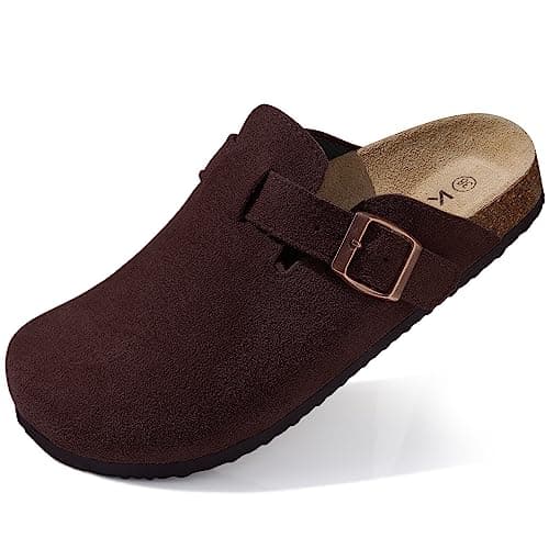Image of KIDMI Genuine Suede Clogs for Women Cork Footbed Sandals Leather Mules Potato Shoes with Arch Support Coffee 39 (Size 5.5-6)