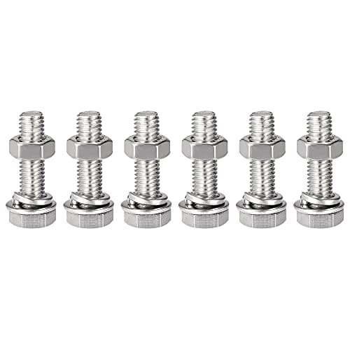 Image of sourcing map M8 x 30mm Hex Head Screws Bolts, Nuts, Flat & Lock Washers Kits, 304 Stainless Steel Fully Thread Hexagon Bolts 6 Sets