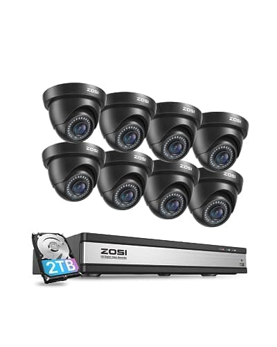 Image of ZOSI H.265+ 1080p 16 Channel Security Camera System,16 Channel DVR with Hard Drive 2TB and 8 x Outdoor Indoor CCTV Dome Cameras 1080p with 80ft Night Vision and 110°Wide Angle -Black