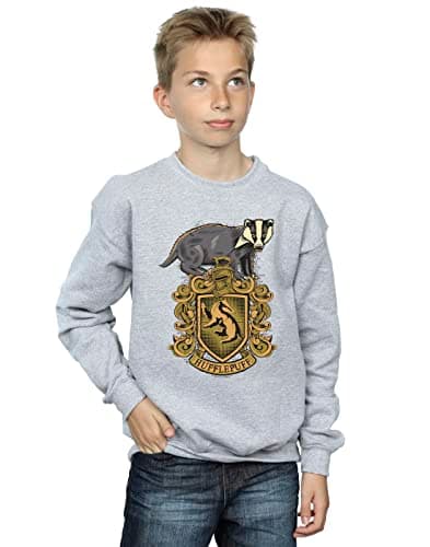 Image of Harry Potter Boys Hufflepuff Sketch Crest Sweatshirt Sport Grey 3-4 Years