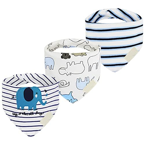 Image of JZLPIN Baby Dribble Bib, Toddler Bandana Bib 3 Packs Super Absorbent Cotton Feeding Bibs 144-Elephants