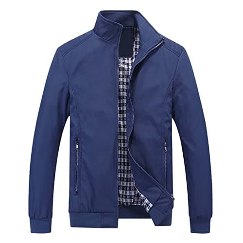 Image of Winter Jacket Men's Jacket Blouson Jacket Men's Fashion Business Solid Stand-Up Collar Leisure Large Zip Jacket, darkblue, L