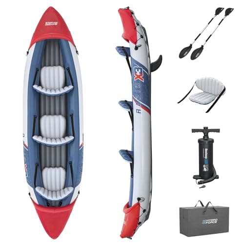 Image of Hydro-Force 3 Person Inflatable Kayak Set with Aluminium Oars and Hand Pump, 3 Man Kayak