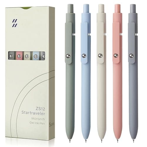 Image of FIOVER Gel Pens, 5pcs 0.5mm Quick Dry Black Ink Fine Point Smooth Writing Pens High-End Series Ballpoint for Office School Supplies(Morandi)