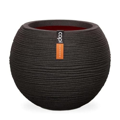 Image of CAPI EUROPE - Vase ball Rib NL - 62x48 - Black - Opening Ø40 - Pot for indoor and outdoor use - Shatterproof - 100% recyclable - KBLR271