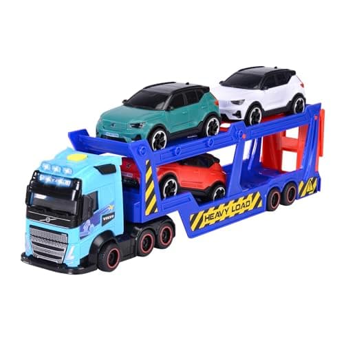 Image of Dickie Toys - 40 cm Volvo Truck Transporter Trailer FH16 with Trailer Includes 3 Cars XC40 Recharge, Light and Sound Effects, Toy for Children from 3 Years