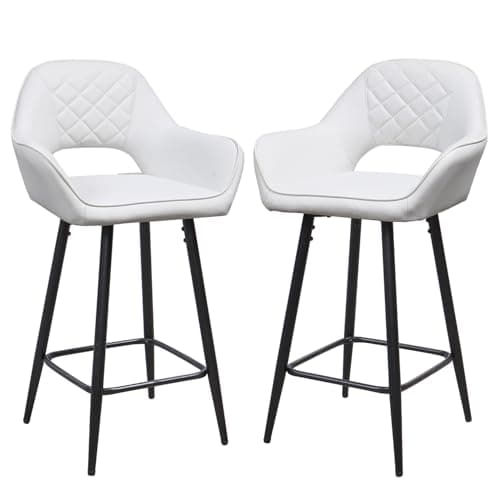 Image of Panana Set of 2 Barstools Faux Leather Counter Stool with Metal Legs for Kitchen Breakfast Bar Home Pub Cafe (White)