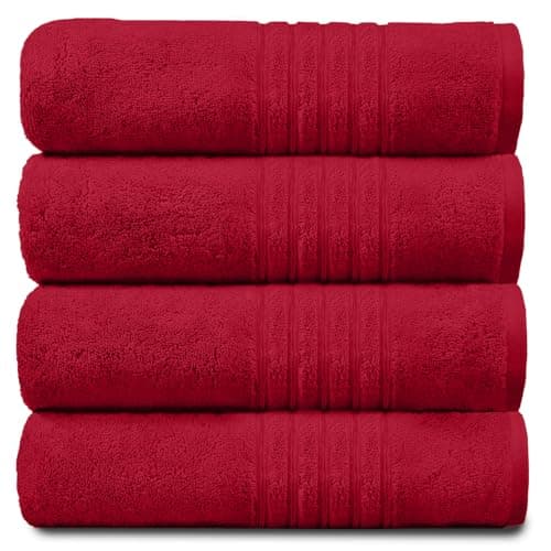 Image of GC GAVENO CAVAILIA New Hampton Pack of 4 Bath Towel Set, 100% Ringspun Cotton, Extra Absorbent 450 GSM Luxury Bath Sheets, Red, 4PK