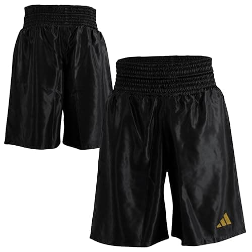 Image of adidas Satin Boxing Shorts Perfect for Boxing, Training, Fitness and Sparring | Made with Lightweight Material and Elasticated Waist with Cord Tightening In Black