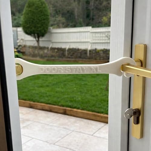Image of Door Stay XL French & Patio Door Stay – Hold Open Door Restraint for Large Dogs – Pet Access & Ventilation Aid – Creates Controlled Opening Approx 26 cm – White