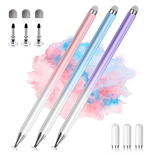 Image of Stylus Pens for Touch Screens, 2 in 1 High Precision Universal Stylus Pen for iPad Compatible with Apple, iPhone, iPad, Android, Microsoft Tablets, Phones, 3 Pack - Blue, Pink, Purple