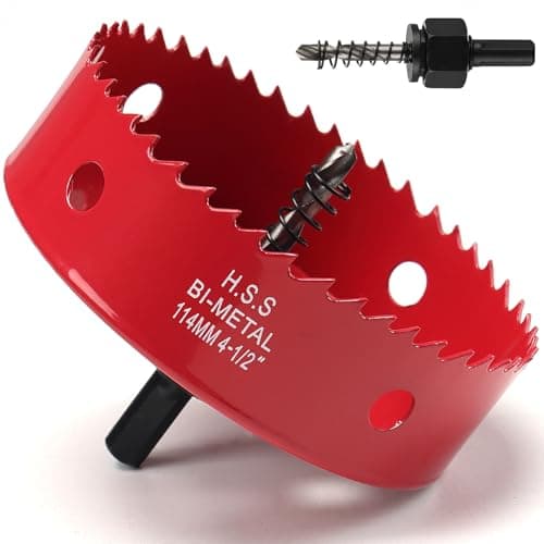 Image of 114mm Hole Saw, HSS Bi-Metal Hole Cutter with Drill Bit, Heavy Duty Hole Saw for Wood, Plastic, Drywall, Fiberglass, Red