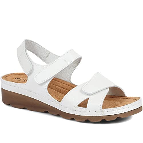 Image of Pavers Women's Sandals in White with Adjustable Soft Straps - Memory Foam Suede Footbed - Comfortable Fit Lightweight Footwear - Size UK 4 / EU 37