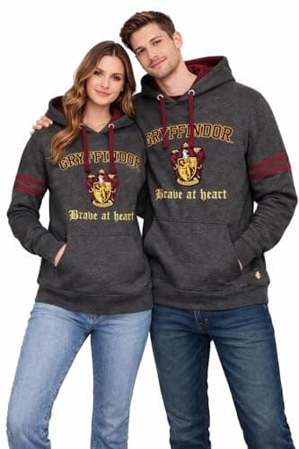 Image of Harry Potter Gryffindor Hoodie – Official Licensed Pullover Sweatshirt, Brave at Heart Embroidery, Warm Fleece Jumper for Men & Women (M) Charcoal