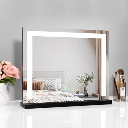 Image of Heilmetz Hollywood Vanity Mirror 50x42cm Dressing Table Mirror with Lights, Tabletop Vanity Mirror with Touchscreen 3 Color Lighting Modes Dimmable for Women Present, Black