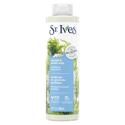 Image of St. Ives Purifying Sea Salt & Pacific Kelp Exfoliating Body Wash (650ml) Made with Plant-Based Cleansers & 100% Natural Exfoliant 16 oz Shower Gel