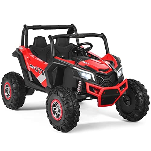 Image of COSTWAY Large Kids Electric Ride On UTV, 2-Seater 12V Battery Powered Off-road Truck with Remote Control, LED Light, Music, MP3/USB/TF, Storage Box, 4 Spring Suspension Wheels Vehicle for Children
