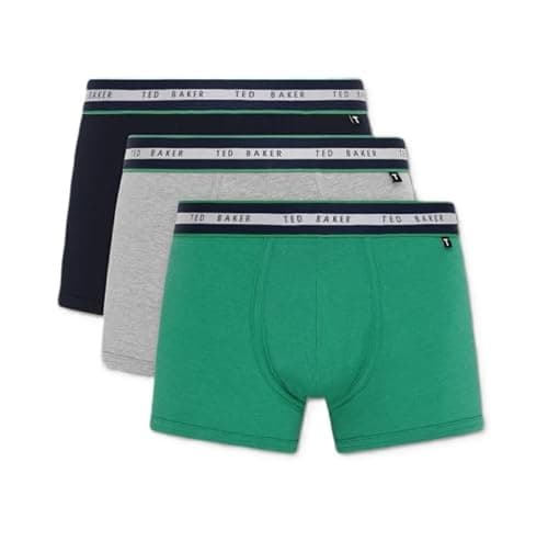 Image of Ted Baker Mens Trunks, Cotton, 3-Pack, (TBB02), Navy/White/Green, L