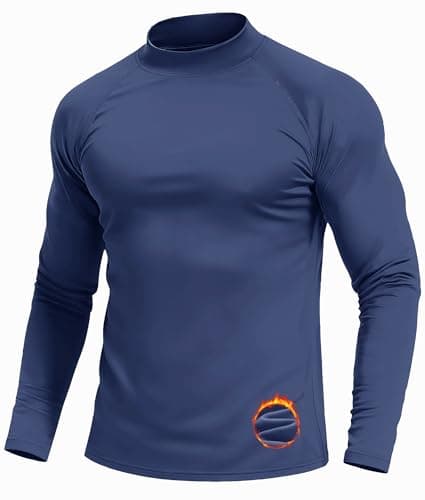 Image of Cavva Fleece Lined Top for Men Lightweight Mock Turtleneck T Shirt Long Sleeve Casual Warm Pullover Golf Shirt,Navy Blue,L