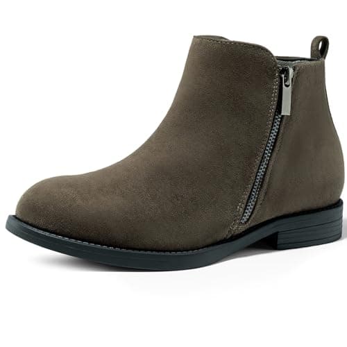 Image of Harvest Land Womens Low Heel Ankle Boots Side Zip-up Suede Booties for Zipper Short Shoes Khaki UK7