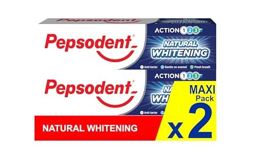 Image of Pepsodent Natural Whitening Fluoride and Calcium Toothpaste for Whiter Teeth in One Week 75ml (2x75ml Pack)