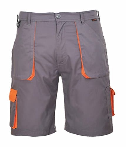 Image of Portwest TX14 Texo Contrast Work Shorts 7 Pocket Multi Function Utility Breathable Summer Workwear Durable Safety Sitewear with Elastic Waist, Grey, Small