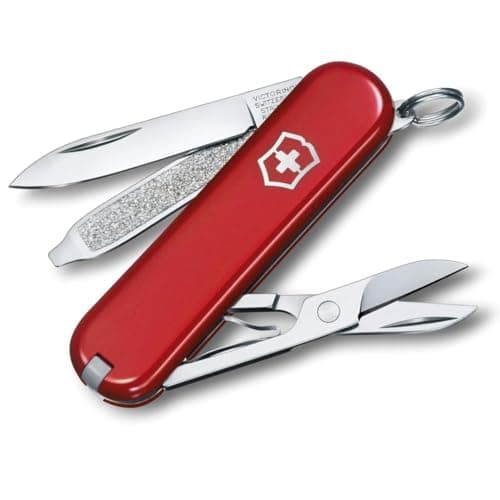 Image of Victorinox Classic SD Swiss Army Knife, Small, Multi Tool, 7 Functions, Scissors, Nail File, Red