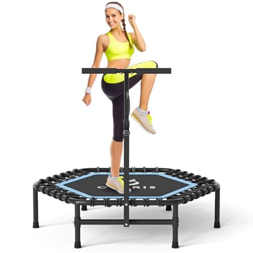 Image of CLORIS 45'' Fitness Trampoline - Max Load 450lbs, Rebounder with Adjustable Foam Handle Indoor/Outdoor Fitness Body Exercise (45'' Blue)