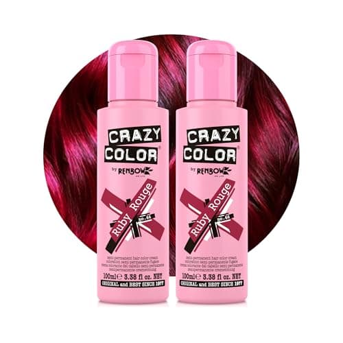 Image of Crazy Color Vibrant Ruby Rouge Semi-Permanent Duo Hair Dye. Highly Pigmented Wine Red/Plum Conditioning & Oil Nourishing Vegan Formula | No Bleach or Ammonia | 200ml