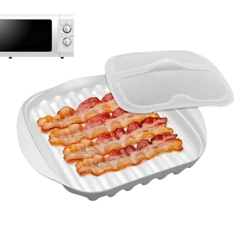 Image of Microwave Bacon Rack Crisper, Quick Crispy-Cooked Bacon Without the, Non-Sticky Food Grade Cookware, Heat Resistant Defrosting Tray for Meat Eggs Potatoes Veg