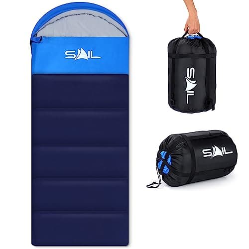 Image of SAIL 3 Season Sleeping Bag for Kids & Adults - Extra Wide, 250GSM Lightweight & Waterproof - Large XL Sleeping Bag for Camping, Indoor & Outdoor, Hiking & Backpacking - Blue