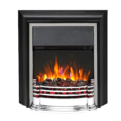 Image of Dimplex Detroit Deluxe Optiflame Freestanding Fire, Chrome Electric Fireplace with LED Flame Effect, Variable Flame Brightness, Real Coal or White Pebbles, 2kW Fan Heater and 1000/2000 Watt Settings