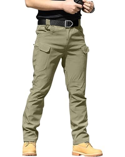 Image of YAOBAOLE Multi Pockets Cotton Trousers Casual Outdoor Walking Trousers Khaki M