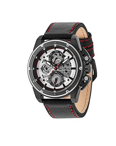 Image of Police Men's Quartz Watch with Silver Dial Analogue Display and Black Leather Strap 14688JSBS/04