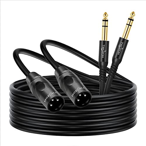 Image of Twozoh XLR to 1/4 Inch Jack TRS Cable 2 Pack, balanced 6.35mm Plug to 3 pin XLR Male, Quarter inch Stereo Male Guitar Cable 3M (Profesional/Hifi)