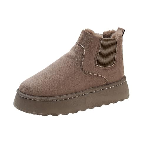 Image of Snow Boots Womens UK 4,Winter Sneaker Women Warm Lining Ankle Boots Cold Weather Boot Shoes Classic Faux Fur Lined Winter Boots Comfy Thermal Boots 2024 A1_Khaki