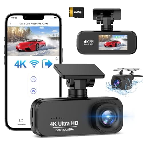 Image of SAVUSCAM Dash Cam 4K + 1080P, WiFi Dash Cam Front and Rear, 64GB SD Card Included, Dual Car Camera Dashcam with Night Vision, WDR, 170° Wide Angle, G-Sensor, App Control, Loop Recording