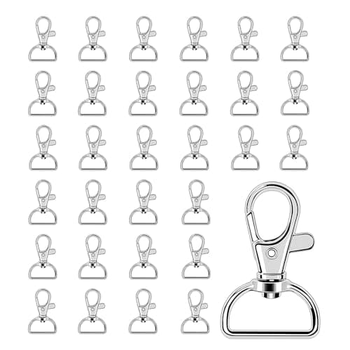 Image of 30 Pcs Key Chain Hooks with D Ring - 25mm Swivel Keyrings Clasps, Zinc Alloy Swivel Trigger Snap Hooks for Lanyards, DIY Jewellery, Handbags, Crafts, and Puppy Chains(Silver)