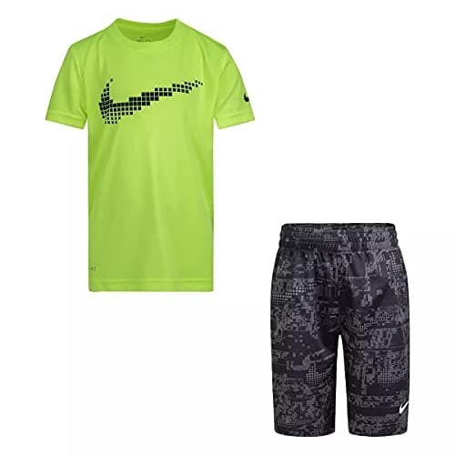 Image of Nike Baby Boys' Dri-Fit Dominate Graphic T-Shirt and Shorts Two Piece Set (Infant), Black (86h364-023)/volt, 4 Years