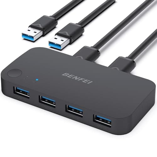 Image of BENFEI USB 3.0 KVM Switch 2 Computer Share 4 USB for PC Mouse Keyboard Printer Scanner Compatible with Windows, Mac, Linux