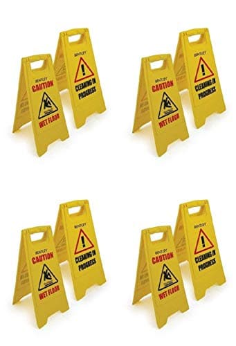 Image of 4 Pack Caution Wet Floor Signs – Yellow Folding Plastic Safety Cones, Cleaning in Progress Warning, Double-Sided, Indoor/Outdoor Use,