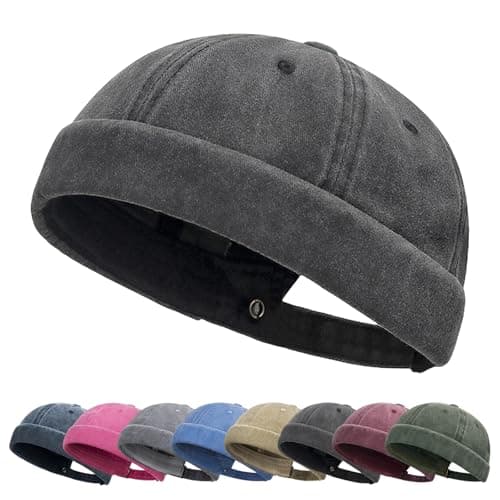 Image of Tiakay Mens Docker Cap Vintage Brimless Sailor Hat Beanie Cap for Everyday Casual & Outdoor Wear (Black)