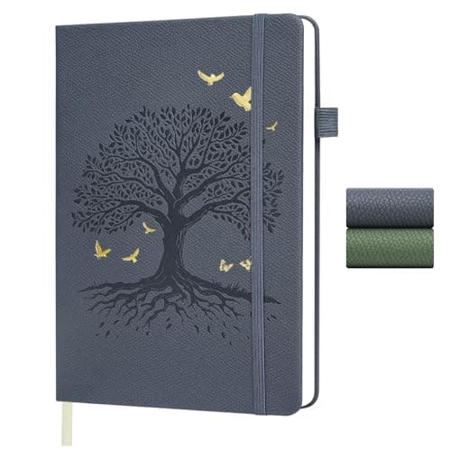 Image of BIHIYII A5 Journal Notebook, 200 Pages A5 Notebook, Tree of Life Embossed Hardcover Leather Lined Note Book, Journals for Women Men, Notepad for Diary, Office, School, Travel, 14.5 x 21cm (Grey)