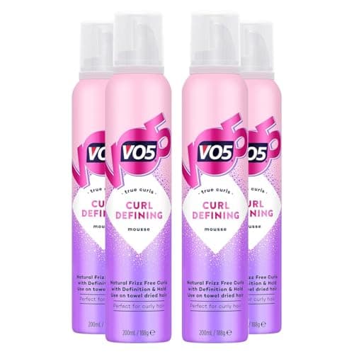 Image of VO5 Curl Defining Mousse with Definition and Hold, Perfect for Curly Hair Provides Bouncy Natural Frizz Free Lasting Curls Protect from Heat Damage, 200ml (Pack of 4)
