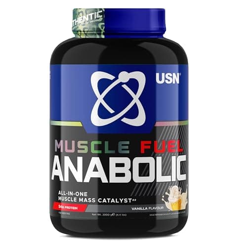 Image of USN Muscle Fuel Anabolic All-In-One Muscle Mass Gainer, Vanilla Flavour - 2kg, Anabolic Creatine Amino BCAA Powder, 54g Protein Powder, 5g Creatine Powder, Muscle Growth Post Workout Energy Drink Mix