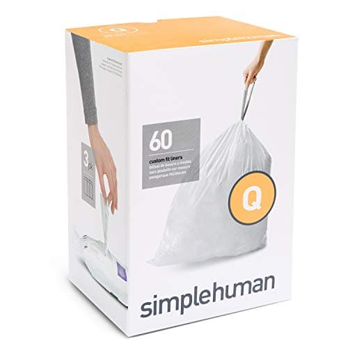 Image of simplehuman CW0264 code Q White Plastic Custom Fit Trash Bags (3 Packs of 20, 60 Liners Total)