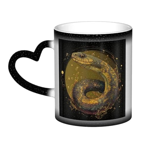 Image of LHFIOHIRG (Water Snake) 330 ml Color Changing Mug Heat Sensitive Ceramic Cup Magic Coffee Mug with Heart-Shaped Handle