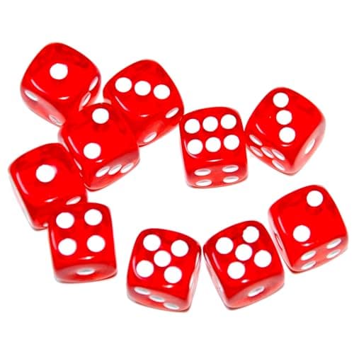 Image of SmartDealsPro 10-Pack D6 Six Sided 16mm Transparent Dice Die for DND, MTG, RPG, Tenzi, Yahtze, Bunco, Table Borad Games, Math Teaching (Red Translucent)