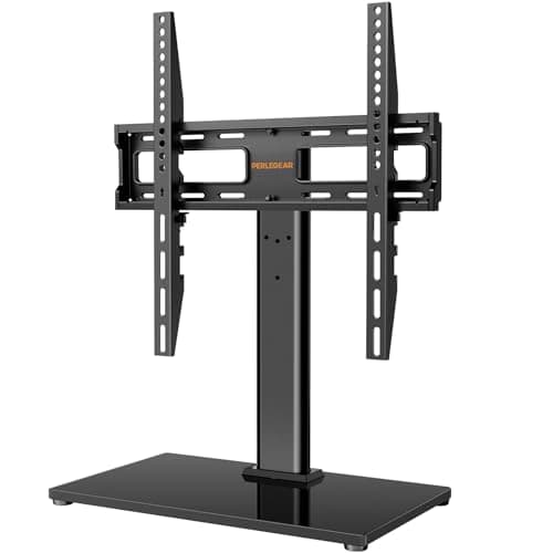 Image of Perlegear Universal Swivel TV Stand for 26-60 inch LCD LED TVs, Height Adjustable Table Top TV Stand with Tempered Glass Base With Cable Management, Max 40KG & VESA 400x400mm